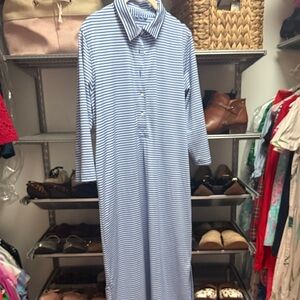 Vineyard Vines Sankaty Blue and White Striped 3/4 Sleeve Dress